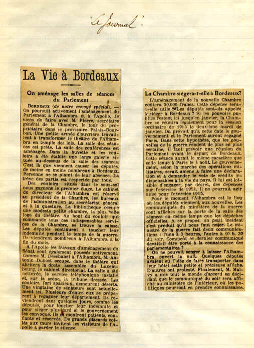 la vie à Bordeaux - Extrait de journal
